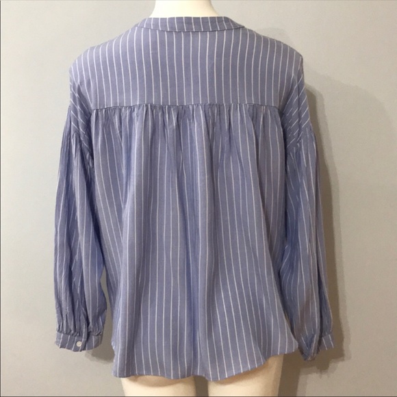 Blue Pinstripe Boho Blouse with Tie - Picture 4 of 8